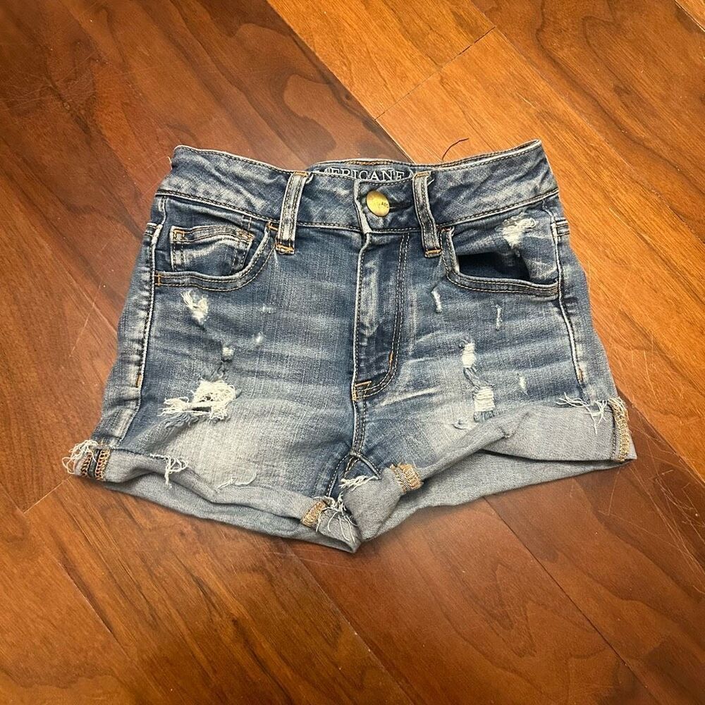 American Eagle women’s denim distressed super stretch shorts‎ size 00